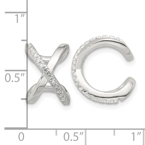Sterling Silver Polished Cubic Zirconia 'X' Pair of 2 Cuff Earrings 3.82gm - Picture 4 of 4