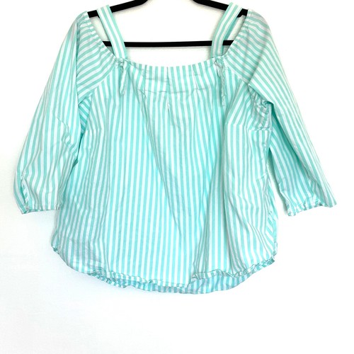 Crown & Ivy Shirt Damen XL gestreift Baumwolle Cold Shoulder 3/4 Arm Bluse Oberteil