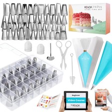 74 PCs Icing Piping Bags and Tips Set, Cake Decorating Kit with 48-Numbered P...