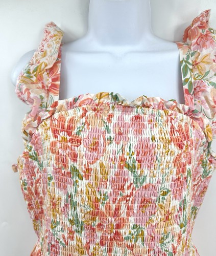 Maxi Vestido Estilo Alto Hippie Floral Calado Volantes Sin Mangas Solero Talla 10 - Imagen 3 de 7