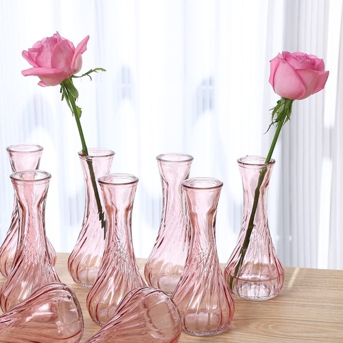 Set of 24 Glass Vase, Pink Bud Vases in Bulk with Lace for Floral Arrangement... - Picture 3 of 3