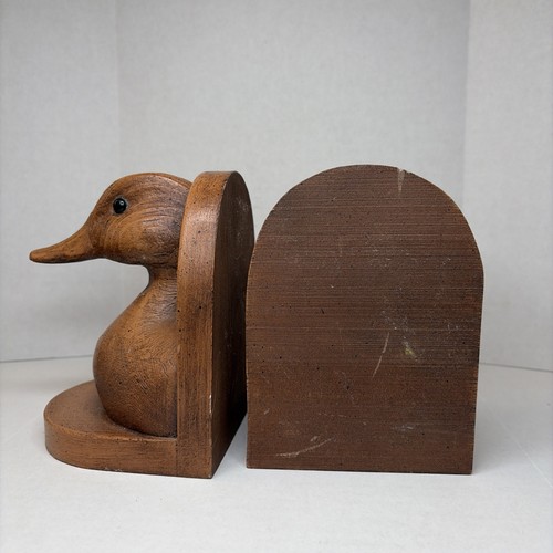 Entenkopf Buchstützen Vintage Paar Set braun sehr schwer Holz Glasauge 6" hoch - Bild 3 von 5