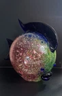 Vintage Rare Murano Glass SIGNED Puffer Fish Silver Speckled Art Glass Figurine