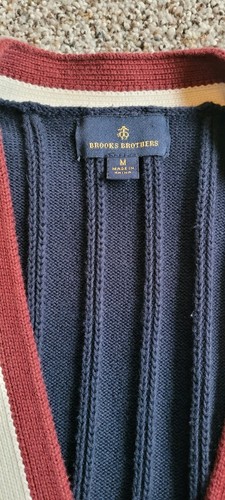 Brooks Brothers Cotton Tennis Cardigan Ribbed Pockets Navy Sz M - Picture 6 of 6