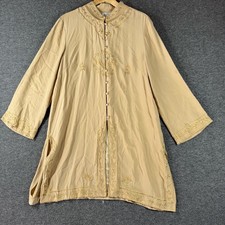 Yi Lin 100 Silk Tunic Jacket Women  s L Tan Embroidered Mandarin Collar