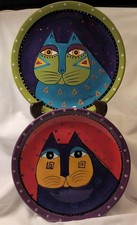 Laurel Burch Design Bella Casa By Ganz Set Of 2 VTG Cat Face Ceramic Plates 