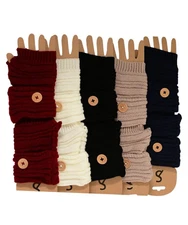 Button Cuff Fingerless Acrylic Sweater Knit Gloves/Arm Warmers OS