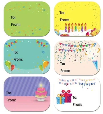 25 x Birthday Gift Labels Stickers 5x3.8cm Present Wrapping Cards Name Tags - image 1 of 3