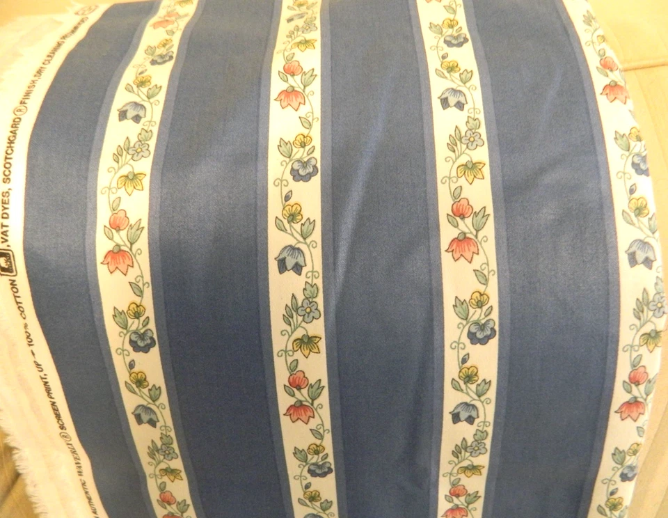 Tela de esmoquin azul algodón Waverly serigrafía 54"x 3,3 yardas a rayas Foto 2 de 4