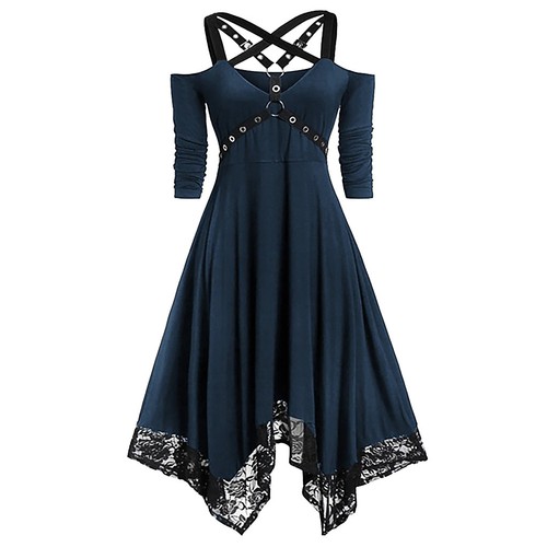 Dress Vintage Steampunk Victorian Swing Dress Women Halloween Skull Gothic Fancy - Picture 3 of 15