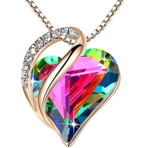 Rose Gold - Rainbow Obsidian Women's Infinity Crystal Heart Pendant CZ Stones - Bild 1 von 4