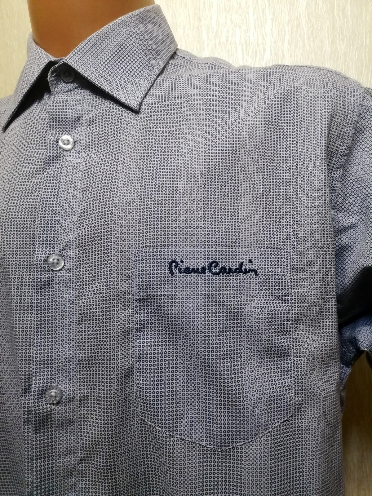 MEN'S SHIRT PIERRE CARDIN SHORT SLEEVE GRAY COTTON SIZE XL