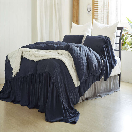 Washed Edge Ruffle Duvet Cover Quilt Set with Pillow Cases American Size Comfy - Picture 12 of 22