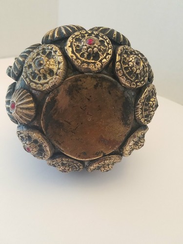 Antique Jeweled Tibetan Vessel 8.5 x 4" Hand Tooled - Picture 5 of 12