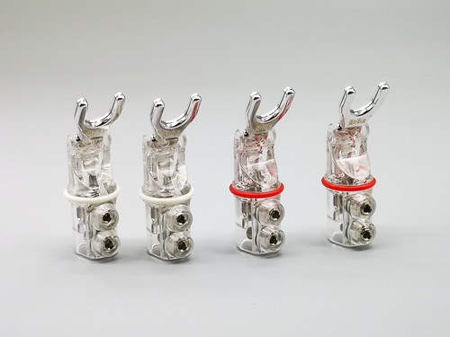 4x FS700P Enchufe de pala Cobre puro Platino Chapado en rodio Conector de cable de altavoz - Imagen 1 de 4