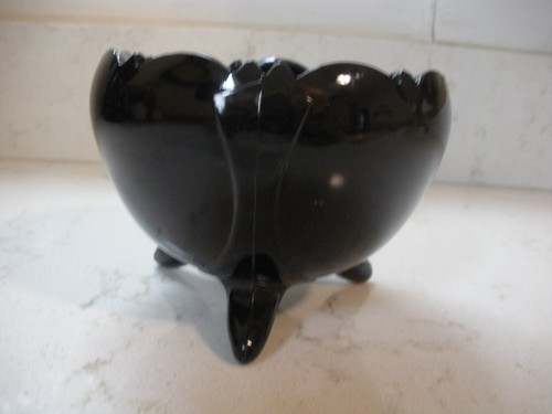 Vintage Schwarz Onyx Fuß Schale Vase Art Deco Design gewellter Rand SCHÖN - Bild 3 von 11