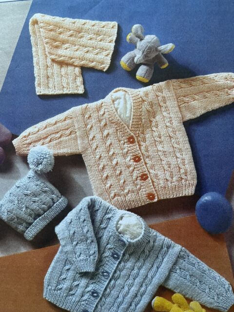 baby/Childrens DK Easy Cable Cardigan &Hat knitting pattern 12”-22” baby/Childrens DK Easy Cable Cardigan &Hat knitting pattern 12”-22”