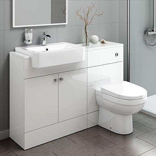 Bathroom Suite Combined Furniture Vanity Unit Sink Toilet Set & Back to Wall WC - Picture 35 of 66
