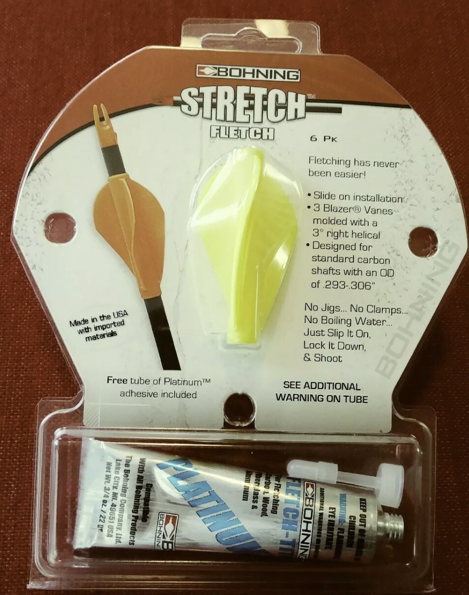 Bohning Stretch Fletch Arrow Fletching System Yellow Pack 6 With Glue