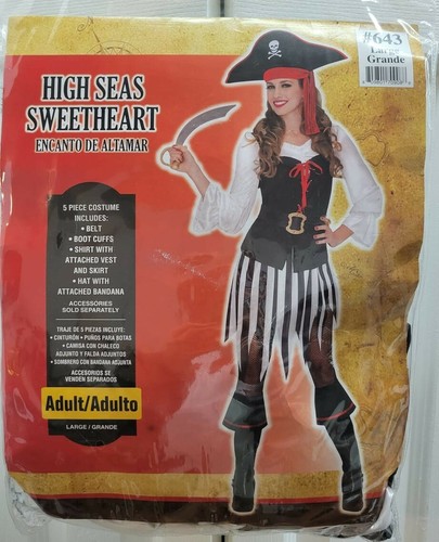 Adult Woman HIGH SEAS SWEETHEART Pirate COSTUME L 10-12 NEW 5pcs TOP/VEST/SKIRT+ - Picture 1 of 3