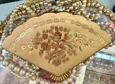 Vtg Henriette Fan Powder Compact 1940s Fitted Signed Puff Wadsworth Makeup Case