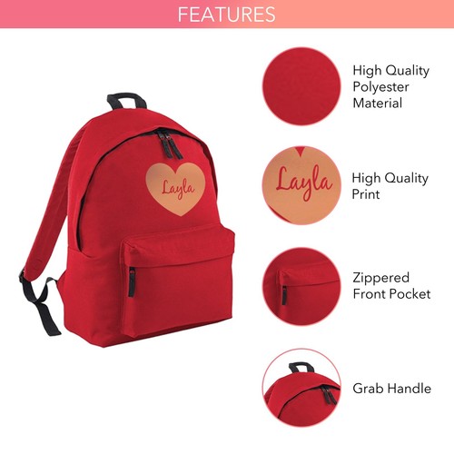 Personalisierter Schulrucksack in rot mit Herz Design für Kinder zurück zur Schule - Bild 3 von 6