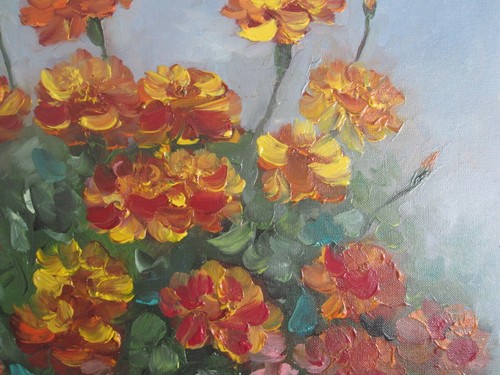 Marigolds original oil painting, marigolds wall art, Ukrainian flower painting - Picture 6 of 12