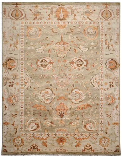 Modern Oushak Floral Hand-Knotted Rug 9x12 Grey 100% Wool Carpet for Living Room - Picture 5 of 10