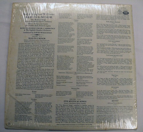 LP ALBUM RALPH VAUGHAN WILLIAMS MASS IN G MINOR KINGS COLLEGE CHOIR CAMBRIDGE - Foto 2 di 2