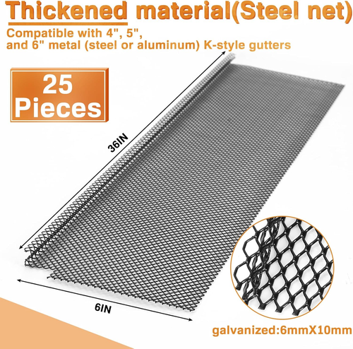 25 Pezzi Protezione Grondaia Blocco in 6 Pollici X 75 Ft Acciaio Inox Foglie Guardie Mi - Foto 2 di 8