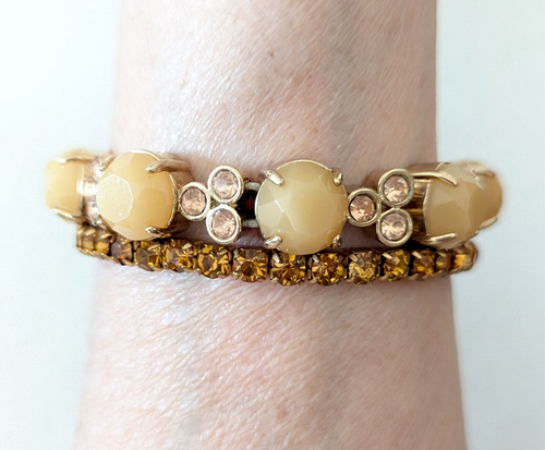 Expansion Stretch Bracelet Set Yellow Cognac Rhinestone Boho Layered Jewelry - Bild 3 von 5