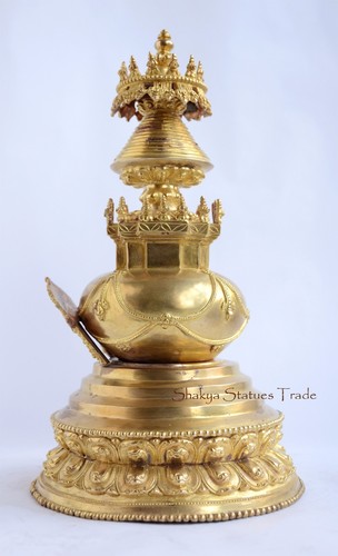 13" Stupa or Chaitya or Chorten Fully Gold Gilded Copper Alloy From Patan, Nepal - Picture 3 of 5