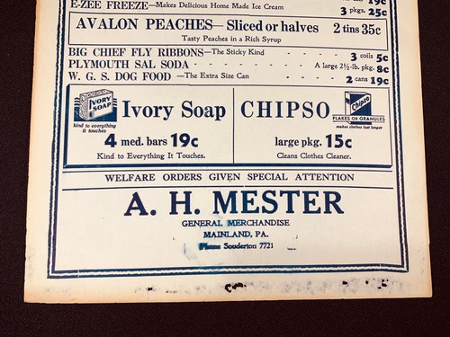A.H. MESTER General Merch "YOUR NEIGHBORHOOD GROCER" Mainland, PA Est 1934 AD C - Picture 3 of 7