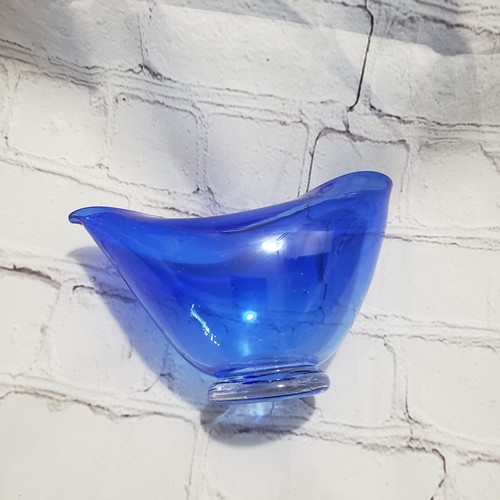 Cobalt Blue Envelope Glass Bowl Dish Small Hand Blown MCM Decorative - Picture 7 of 10