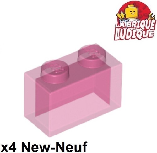 Lego - 4x Brick 1x2 2x1 Pink Clear Trans Dark Pink 3065 New - Picture 1 of 1