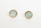 Yellow Gold Pvd Synthetic Druzy Earrings Aurora Borealis Hypoallergenic Carded