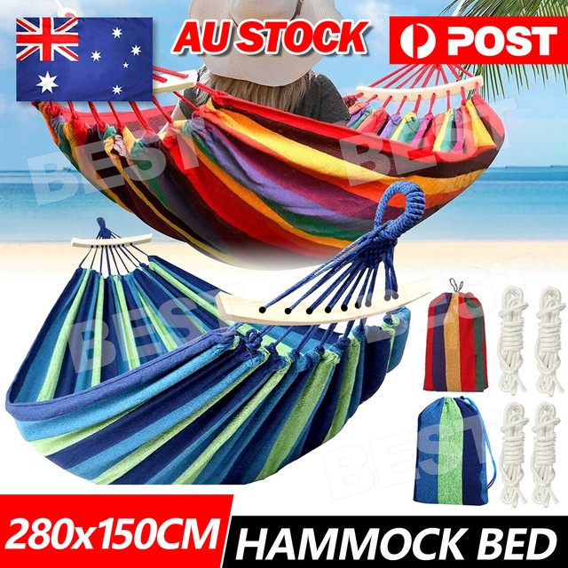 Double Hanging Hammock Outdoor Garden Travel Beach Swinging Bed Camping NEW Double Hanging Hammock Outdoor Garden Travel Beach Swinging Bed Camping NEW