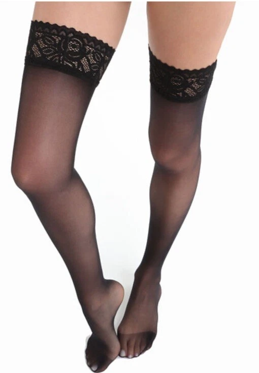 Meia-calça DIM Signature de renda preta (tamanho 3 110-143 lb 5’5-6’3) altura da coxa - Imagem 2 de 4