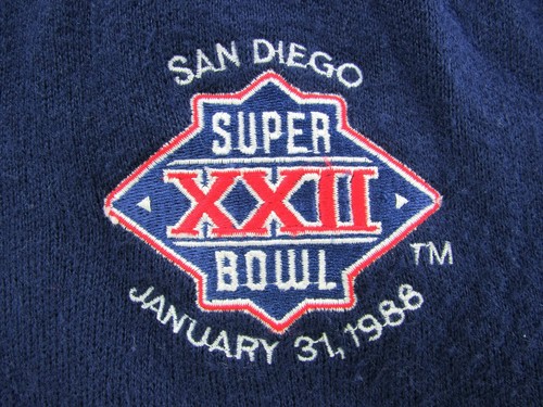 Logo 7 Mens Sweater XL Blue Superbowl 22 Football 1988 Vintage V Neck Pullover - Picture 4 of 7