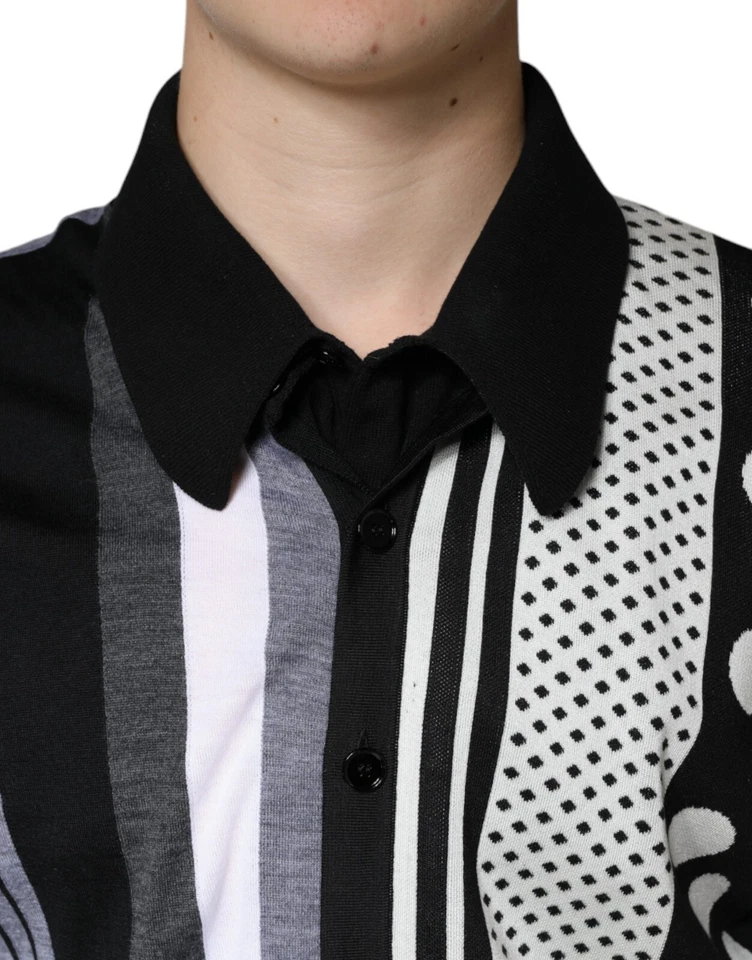 DOLCE & GABBANA T-shirt Black White Polka Dot Collared Polo IT52/US42/XL 1880usd - Image 4 of 4