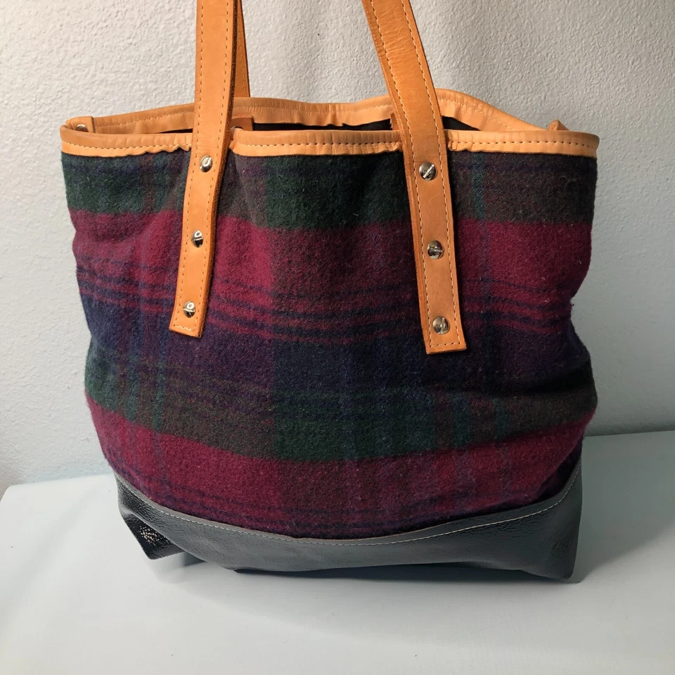 Belle Vache Wool Patent Leather Tote Bag Plaid Fur Keychain Shoulder Purse - Изображение 4 из 4