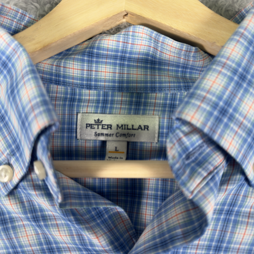 Camicia Peter Millar estiva comoda performance uomo grande blu a quadri manica lunga - Foto 4 di 9