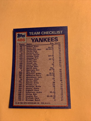 #486 Don Baylor Ron Guidry New York Yankees,1984 Topps  Cb17 - Picture 3 of 3