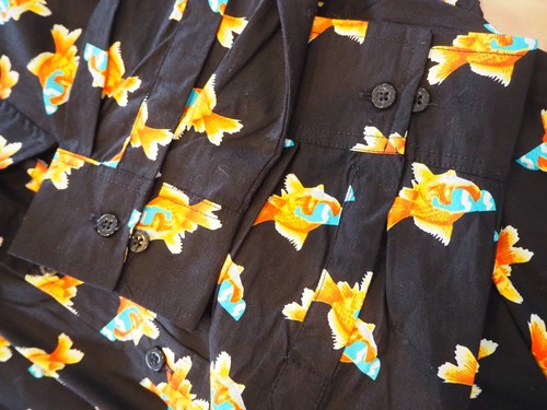 NEFF Black Long Sleeve Button Up Collared Polo Shirt Goldfish in Sunglasses Sz L - Picture 5 of 8