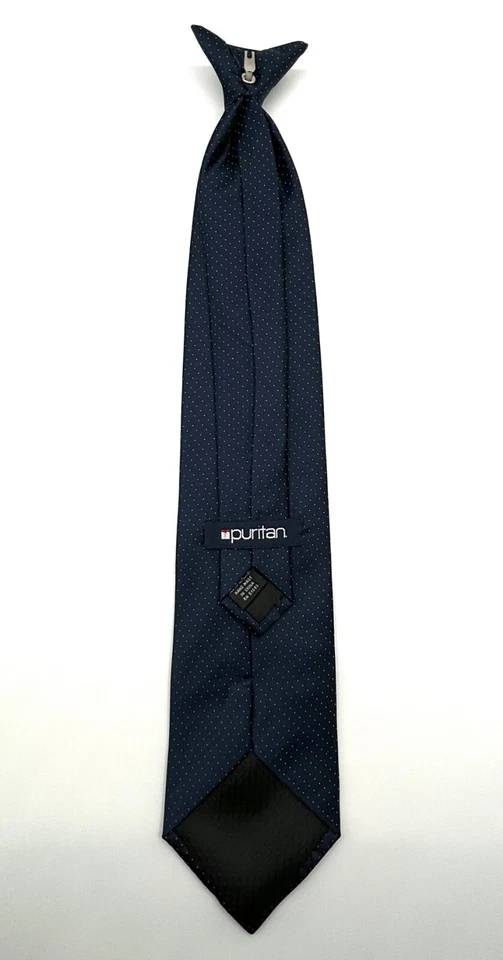 Puritan Clip On Tie Mens Navy Blue Polka Dot Business Easter Grad Church Dress - Image 4 of 4