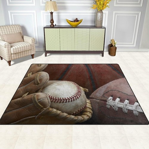 ALAZA Baseball Football Basketball Non Slip Area Rug 5' x 7' for Living Dinni... - Picture 3 of 6