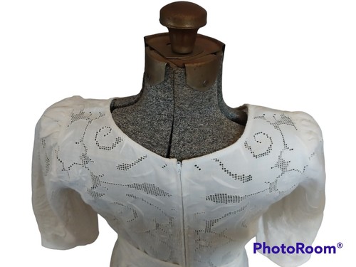 Vtg 80s Paper White Size 8 Cut Work Hand Embroidered Lacy Maxi Dress Prairie - Picture 6 of 24