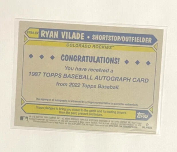 RYAN VILADE 2022 Topps RC Rookie '87 Throwabck AUTO On Card Autograph 87BA-RV - Image 2 of 2