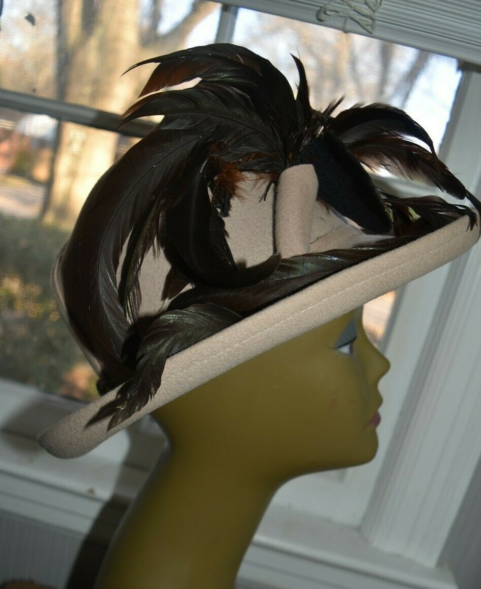jack McConnell boutique tan wool & feather vintage hat | eBay display picture 1