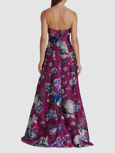 $1095 Marchesa Notte Women's Purple Floral-Print Jacquard Gown Dress Size 6 - Picture 2 of 6